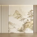 Chinese Style Background Wall With Mountain Landscape Pine Tree And Mist 3d model