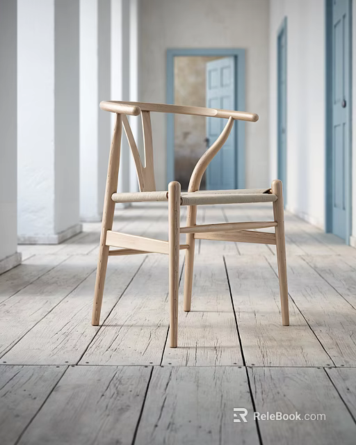 Wooden Accent Chair With Curved Armrests For Modern Indoor Living Space 3d model 