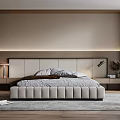 Modern Bedroom Interior Design With Beige Walls Wooden Headboard And Upholstered Bed