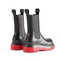 Black Leather Mid Calf Boots With Red Thick Soles And Elastic Panels