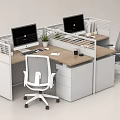 Modular Office Desk With Partitions Two Workstations Computers And Ergonomic Chairs 3d model