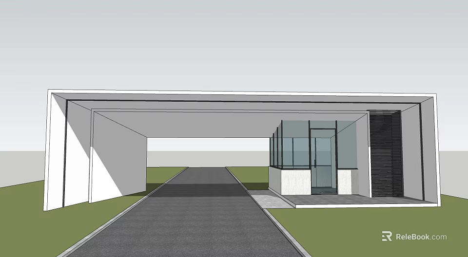Modern Entrance Gate With Driveway Overhang Glass Wall And Contemporary Design 3d model 