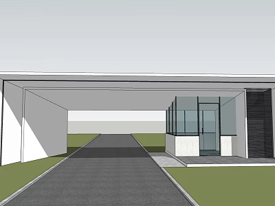 Modern Entrance Gate With Driveway Overhang Glass Wall And Contemporary Design 3d model