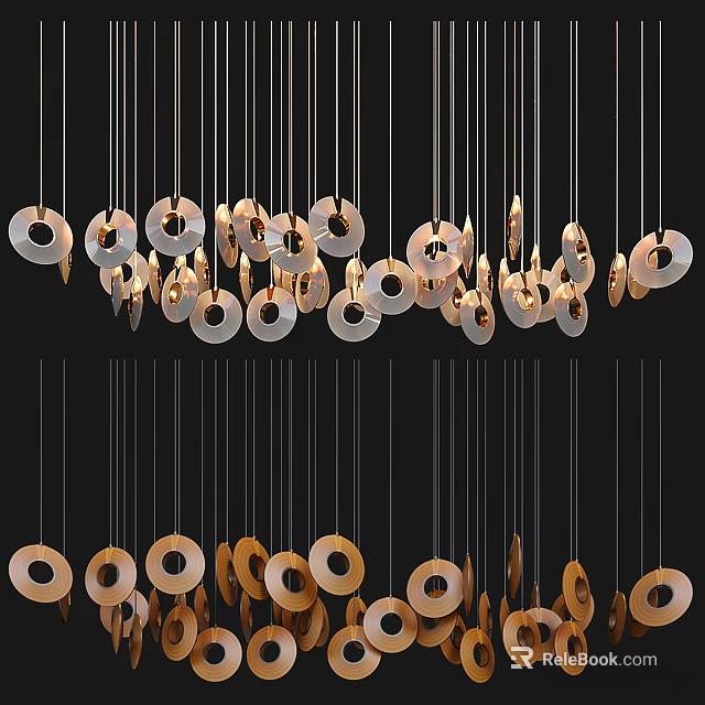 Elegant Modern Chandelier Design With Hanging Circular Metal Rings And Gold Accents 3d model 