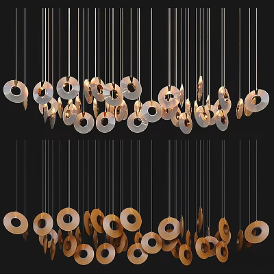 Elegant Modern Chandelier Design With Hanging Circular Metal Rings And Gold Accents 3d model