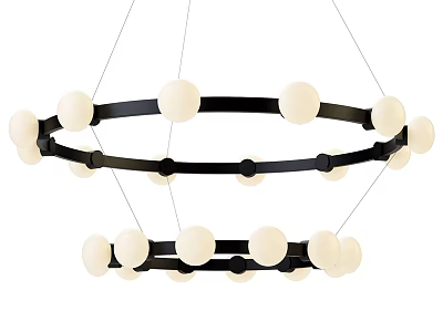 Modern Double Ring Chandelier With Black Frame And White Spherical Bulbs 3d model