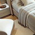 Modern Double Bed Interior Design With Beige Headboard Striped Quilt Nightstand And Window Bench