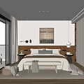 Modern Bedroom Interior Design With King Bed Decorative Wall Art And Floor to Ceiling Windows
