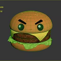 Cartoon Burger with Angry Face Lettuce Cheese and Patty Fresh Tasty Fast Food