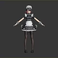 3D Model of Woman in Classic Maid Outfit with White Apron and Arm Cuffs