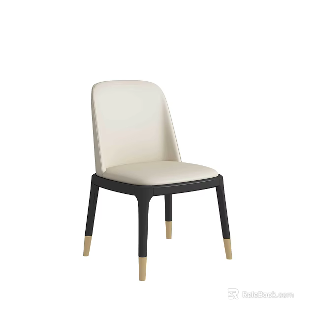 Modern Upholstered Dining Chair With White Seat Black Legs And Gold Accents 3d model 