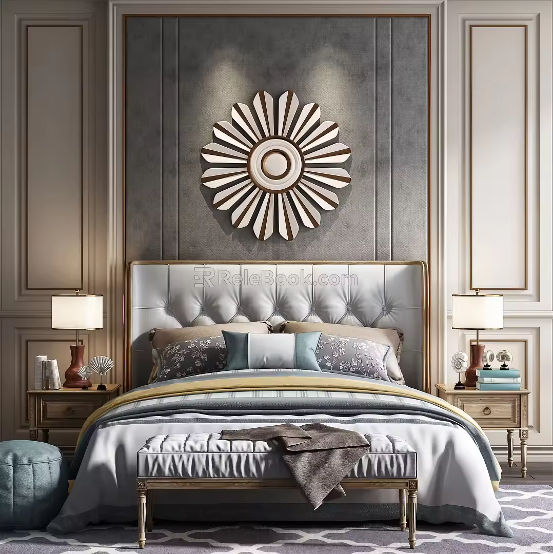 American background double bed double bed combination 3d model