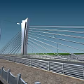 Modern Cable Stayed Bridge Structure With Street Lamps Over Water Surface 3d model