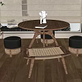 Log-style leisure round table seat ornaments 3d model