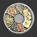 Round Divided Lunch Box With Noodles Vegetables Tofu And Central Sauce