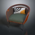 Stylish Leisure Chair With Rattan Frame Green Cushion Geometric Pattern Pillow And Metal Legs