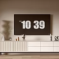 Modern White TV Stand Design With Decorative Vases Small Decor Items And Wavy Floor Lamp