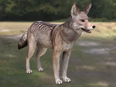 Wild Coyote Standing In A Grassland With Forest In Background 3d model