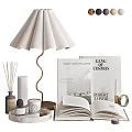 Chic Decorative Ornament Set With Linen Lamp Open Books Aromatic Diffuser Scented Candle And Tray
