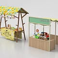 Public Facilities Street Stalls With Yellow Canopy Green Sign And Fresh Product Displays
