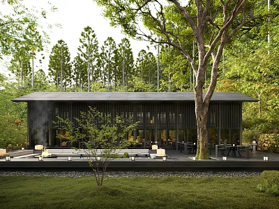 Natural Rockery Stones In Modern Outdoor Garden With Trees Grass And Lighting 3d model