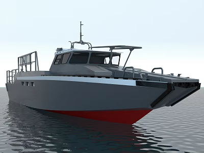 Gray and Red Warship With Upper Deck Railings Sailing On Calm Water 3d model