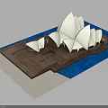 Sydney Opera House Architectural Model With White Shell Roof Wooden Base And Blue Water