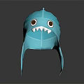 Blue Shark Shaped Kids Hat with Big Eyes Sharp Teeth and Ear Flaps 3d model