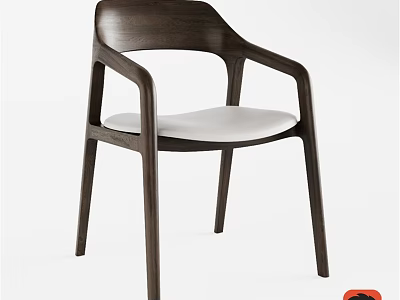 Modern Single Chair With Dark Wooden Frame Armrests And White Cushion 3d model