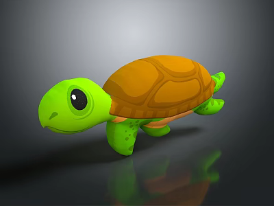 Cartoon Green Turtle Character With Orange Shell And Shiny Surface 3d model