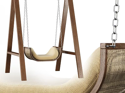 Comfortable Hammock Swing Chair With Wooden Frame And Beige Woven Cushioned Seat 3d model