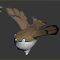 Paper Crafted Bird with Brown Wings White Belly and Expressive Eyes