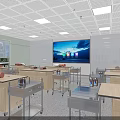 School Science Classroom With Student Workstations Large Screen Display And Ceiling Lights 3d model