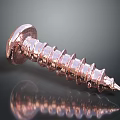 Shiny Rose Gold Metal Screw With Threaded Body Pointed Tip And Reflection On Black Background