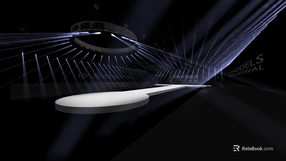 Modern Stage Design With Circular Structure And Illuminated Spotlights Lighting Effects On Black Background 3d model 