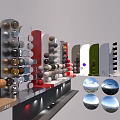 Colorful Sphere Display Featuring Various Materials On Shelf With Curved Panels And Earth Patterns