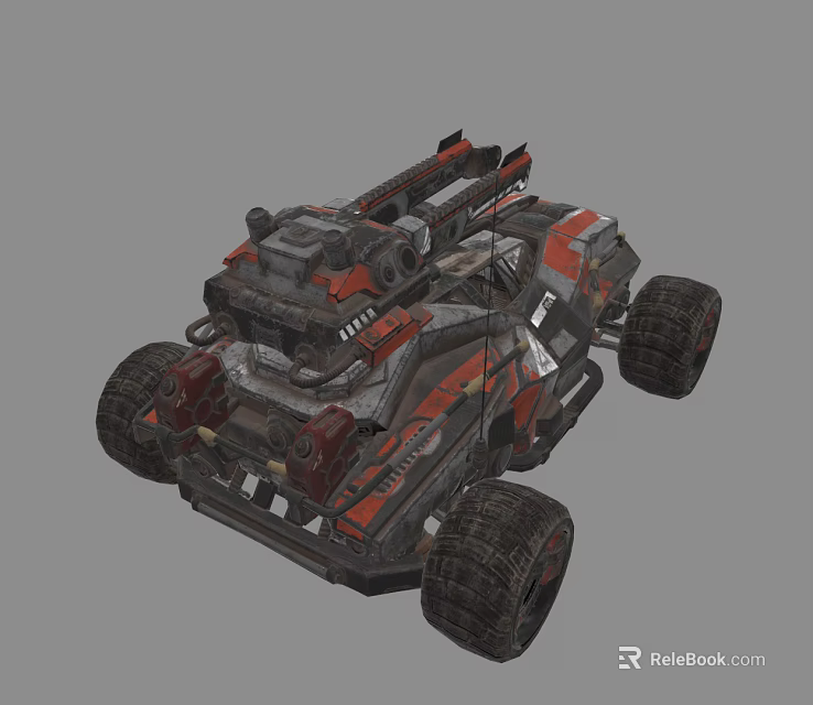 Futuristic Battle Tank With Large Wheels Red Black Mechanical Weaponry Design 3d model 