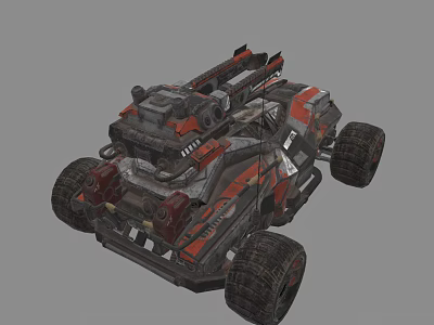 Futuristic Battle Tank With Large Wheels Red Black Mechanical Weaponry Design 3d model