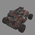 Futuristic Battle Tank With Large Wheels Red Black Mechanical Weaponry Design