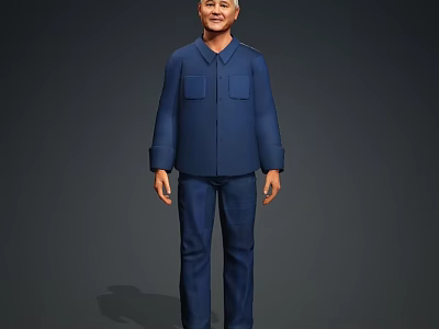 Portrait Of A Man In Blue Uniform Standing Against Gray Background 3d model