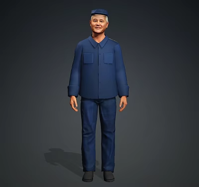 Portrait Of A Man In Blue Uniform Standing Against Gray Background 3d model