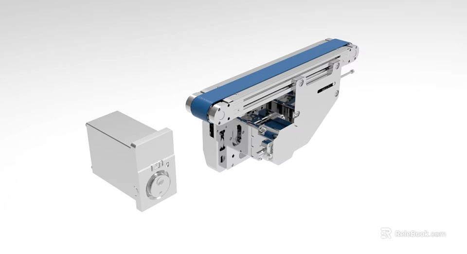 Industrial Conveyor Belt System With Mechanical Drive Unit And Control Box Component 3d model