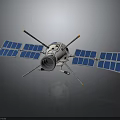 Detailed Orbital Space Satellite With Blue Solar Panels And Deployable Antennas