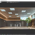 Modern Basketball Court With Square Ceiling Lights Wooden Panel Walls Climbing Wall And Indoor Plants