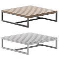 Modern Square Tea Table With Slatted Wooden Top And Metal Frame