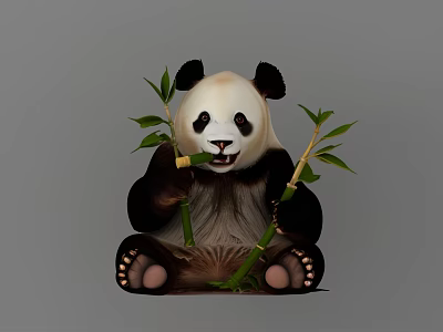 Cute Giant Panda Sitting And Eating Fresh Bamboo Stalks Peacefully 3d model Cute Giant Panda Sitting And Eating Fresh Bamboo Stalks Peacefully 3d model
