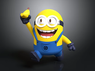 Cute Minion Themed Stuffed Toy With Goggles Blue Overalls And Banana 3d model