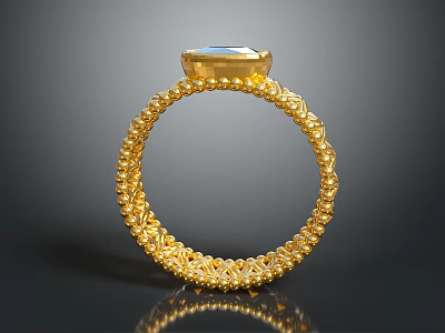 Intricate Gold Ring Design With Square Gemstone And Textured Band 3d model