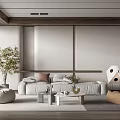 Modern Living Room Sofa Coffee Table Combination Lazy Sofa Green Plant Potted Multi-Person Sofa 3d model