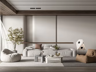 Modern Living Room Sofa Coffee Table Combination Lazy Sofa Green Plant Potted Multi-Person Sofa 3d model